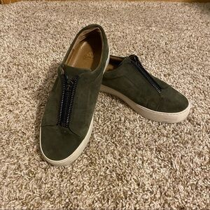 Frye Lena Zip Low Suede Platform Shoes Size 7 Forest Green